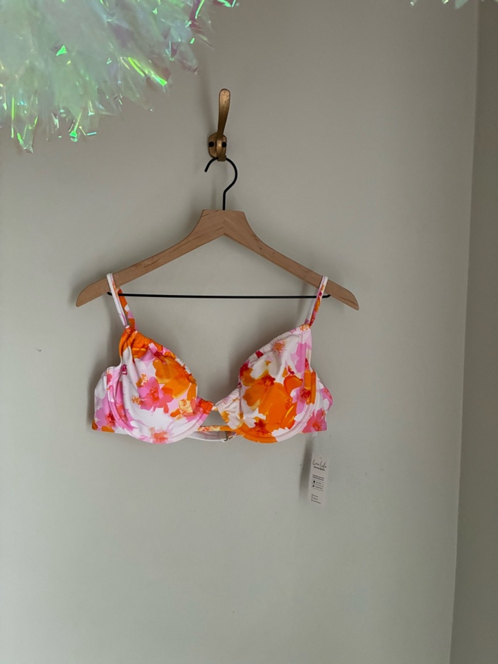 Cupshe Pink and Orange Floral Bikini Top‎ Size XL